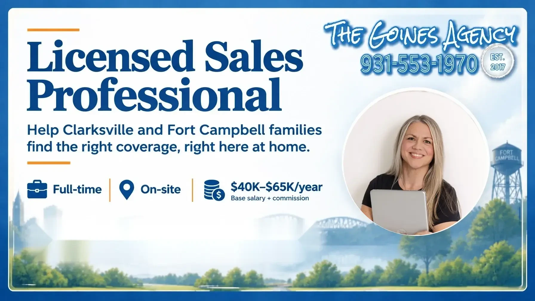 Licensed Sales Professional — Clarksville, TN. Licensed Sales Professional opportunity at The Goines Agency in Clarksville, Tennessee, serving Clarksville and Fort Campbell families.